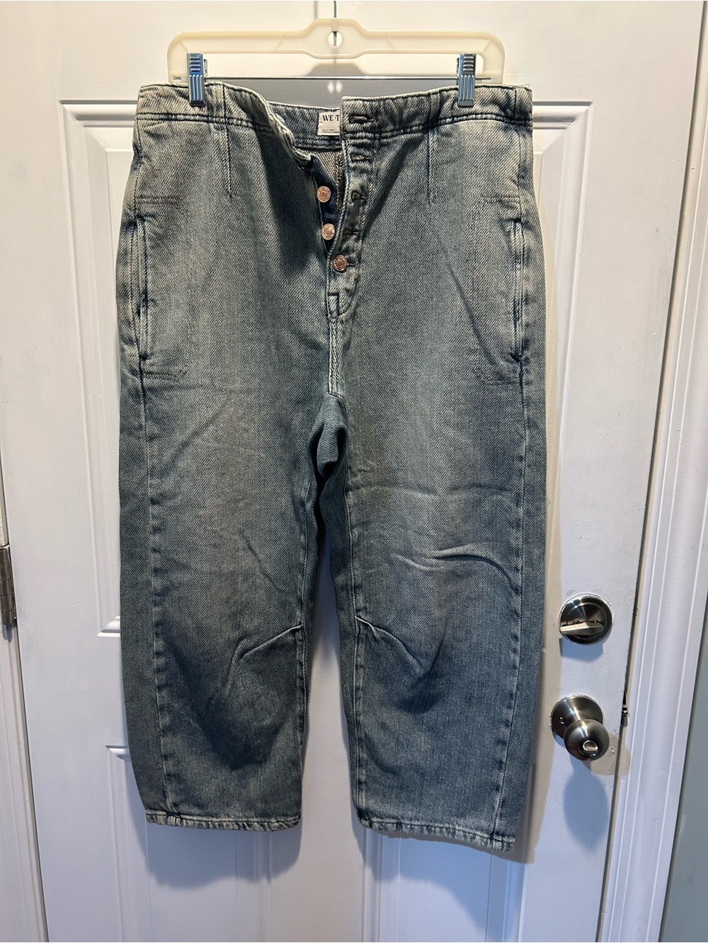 Free People Washed Gray Button-Fly Jeans